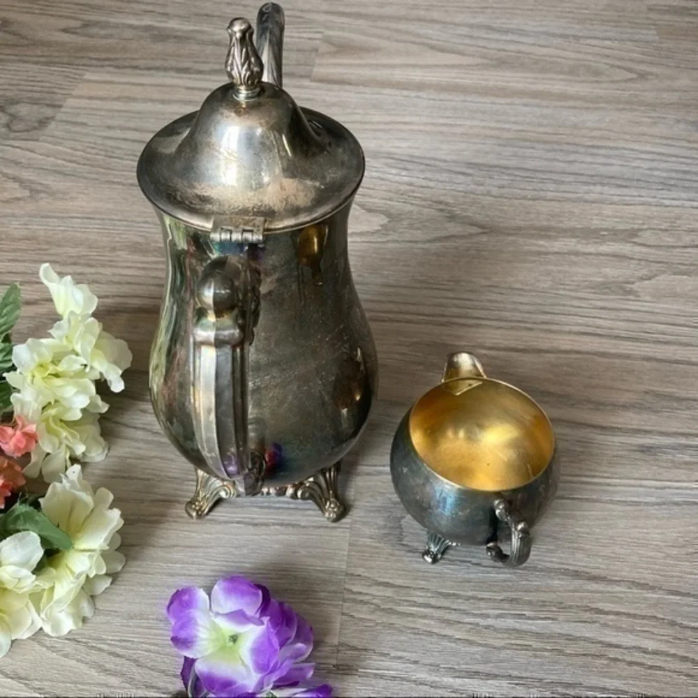 ✨VTG Antique Style Vintage Teapot Silver Plated England Tableware & tea cup 🍵